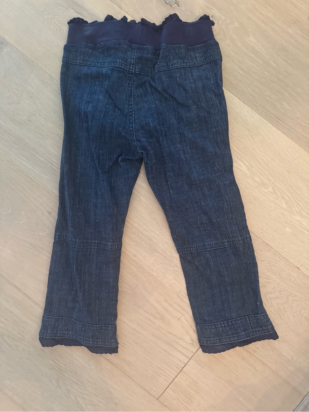Naartjie Girls Dark Blue Denim Knit-Waist Pants with Floral Patch - Picture 2 of 4